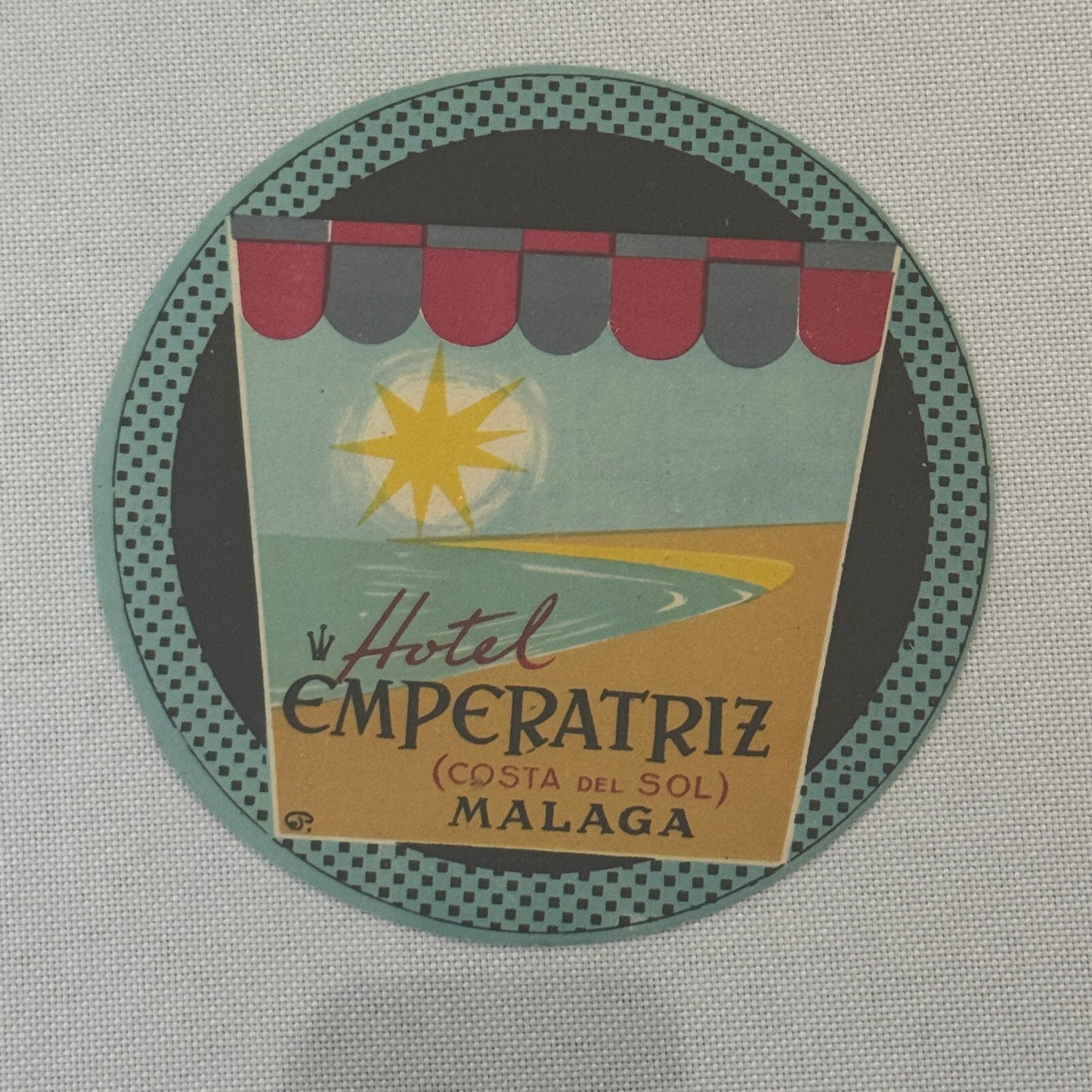 Vintage Hotel Travel Luggage Label Malaga Spain Espana Hotel Emperatriz