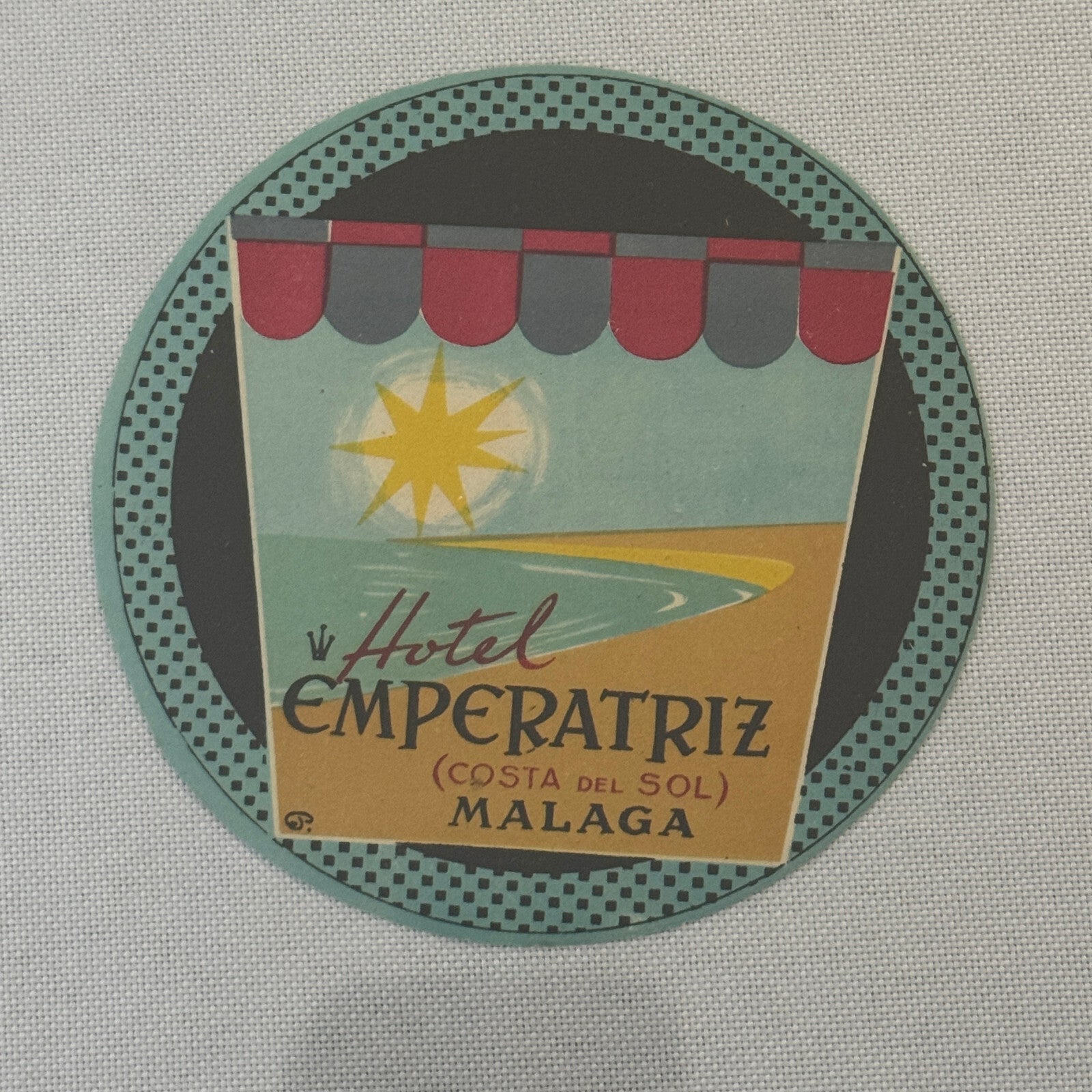 Vintage Hotel Travel Luggage Label Malaga Spain Espana Hotel Emperatriz