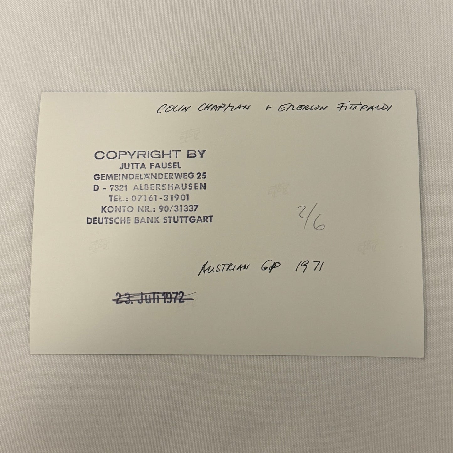 Vintage Racing Photo 1971 Austrian Grand Prix Emerson Fittipaldi Colin Chapman