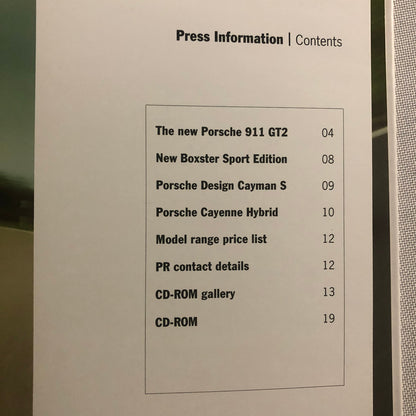 2007 Porsche Press Kit Book Brochure 911 GT2 Cayman S Boxster Sport Cayenne +