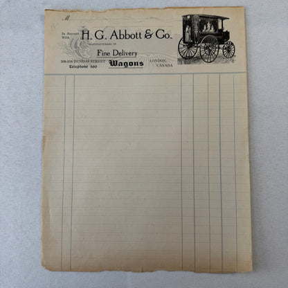 Antique HG Abbott & Co Delivery Wagon Invoice Document Ledger London Ontario
