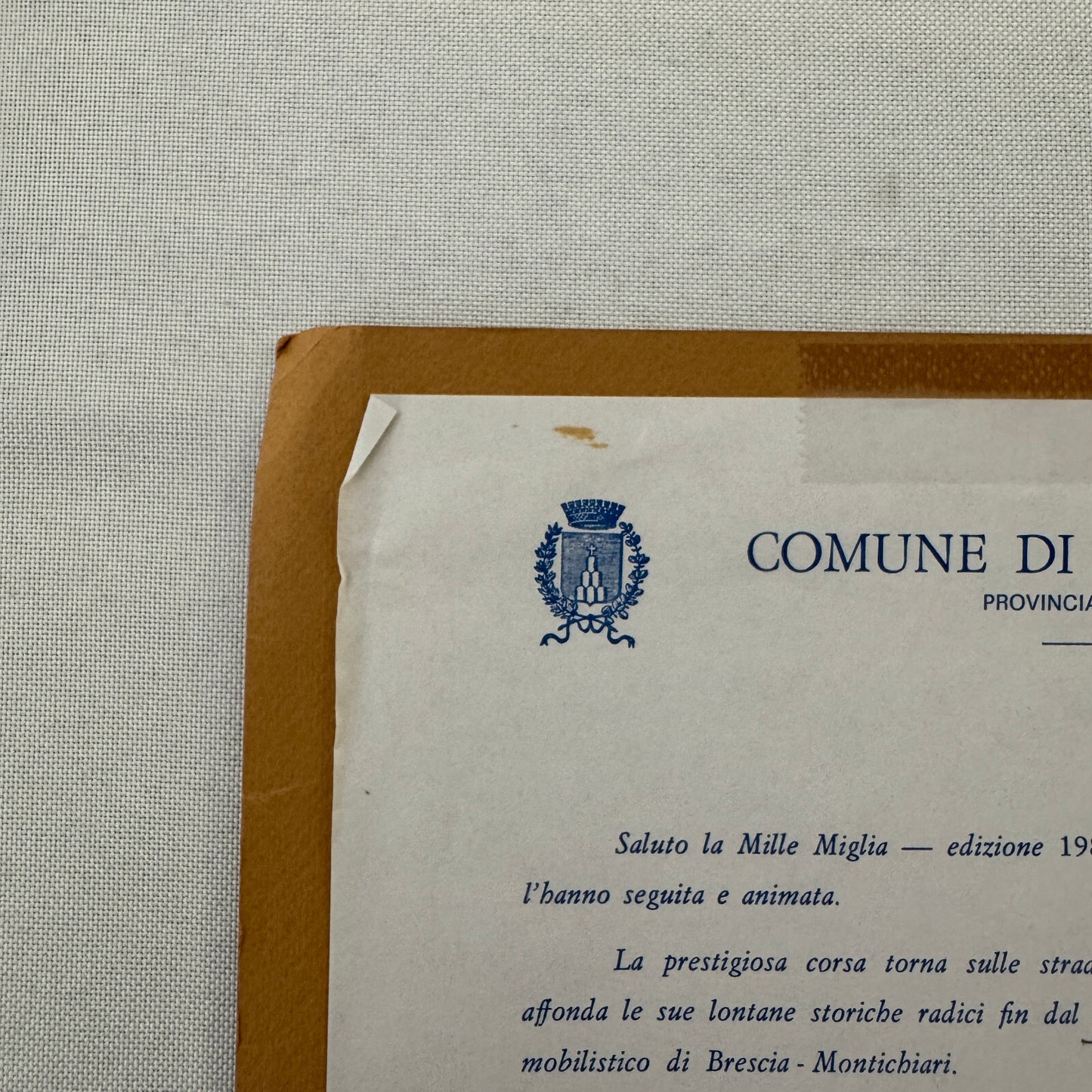 Mille Miglia Montichiari Italy 1986 Letter From Mayor with Vintage Photos 1986