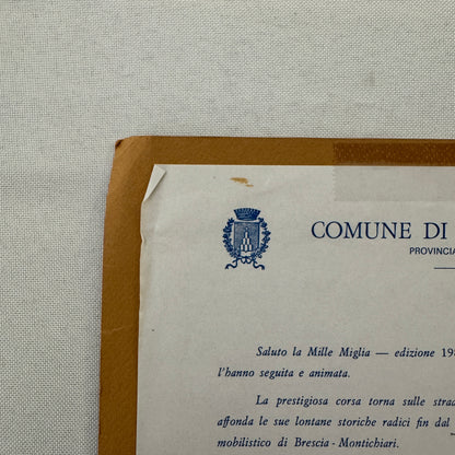 Mille Miglia Montichiari Italy 1986 Letter From Mayor with Vintage Photos 1986