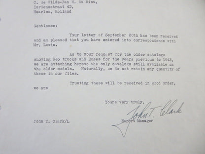 1945 REO Motors Inc Correspondence Letter Letterhead REO Truck Bus