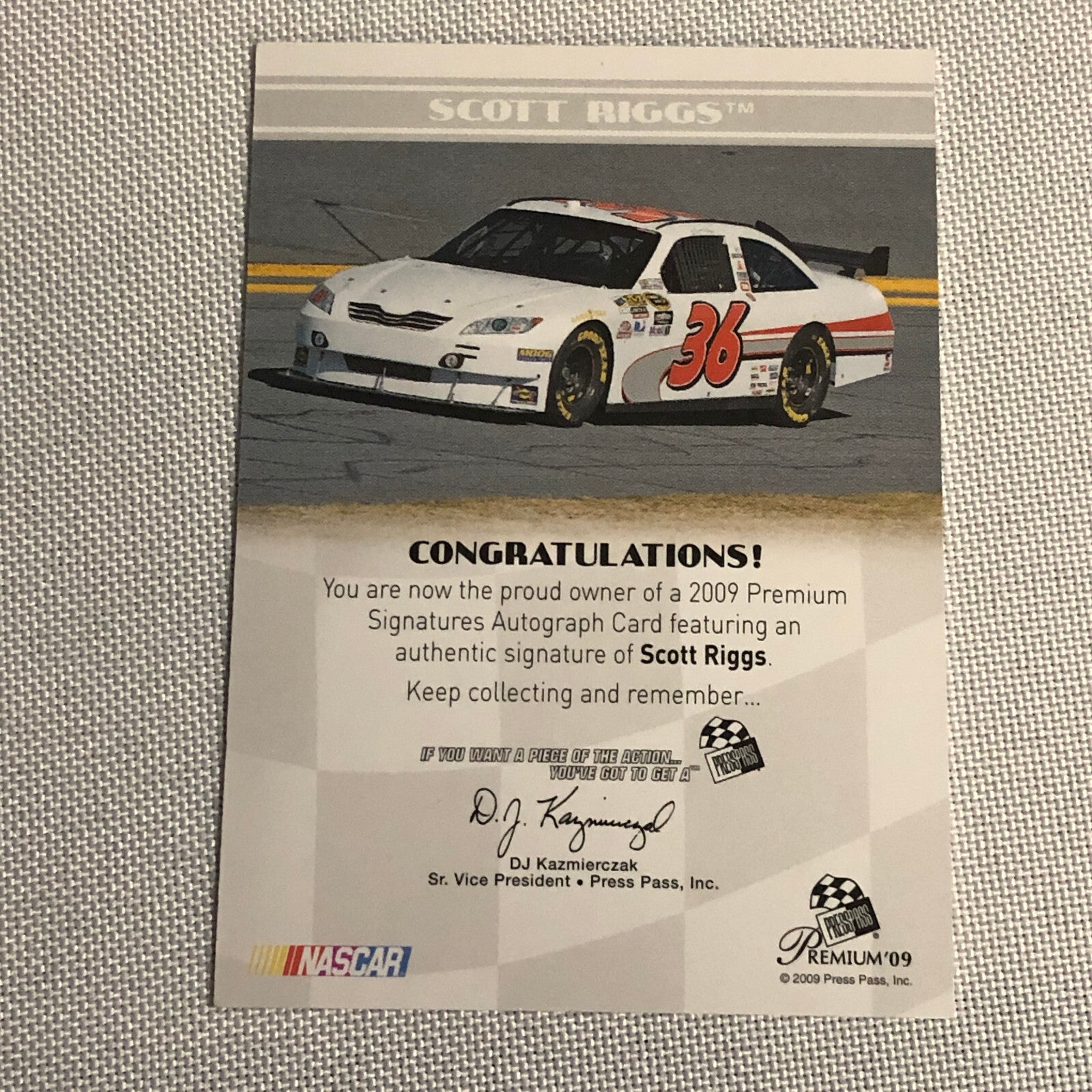 2009 Press Pass Premium Signatures Scott Riggs Auto Autograph Signed Card NASCAR