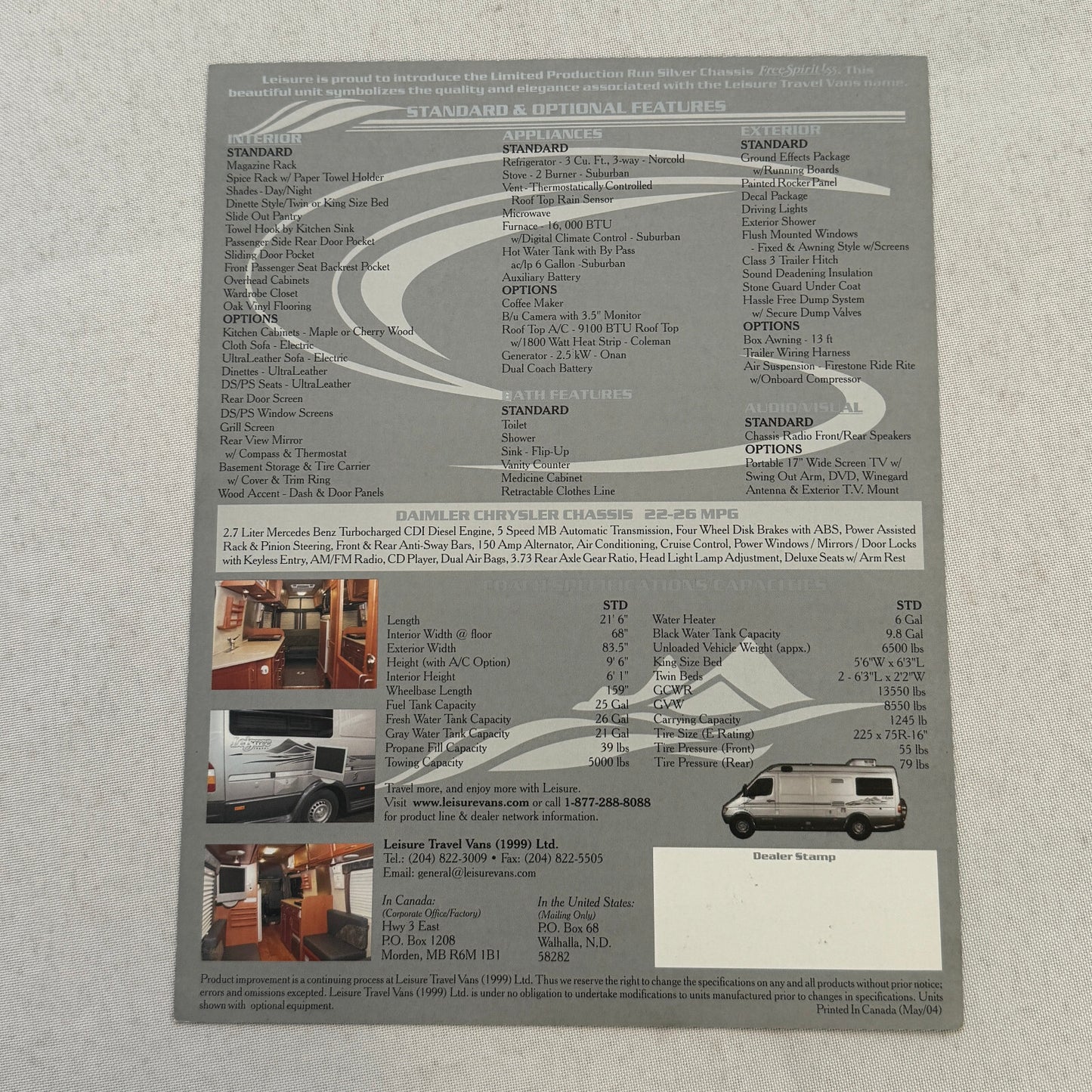 Leisure Travel Vans Ltd Free Spirit LSS Motorhome Camper Van RV Sales Brochure