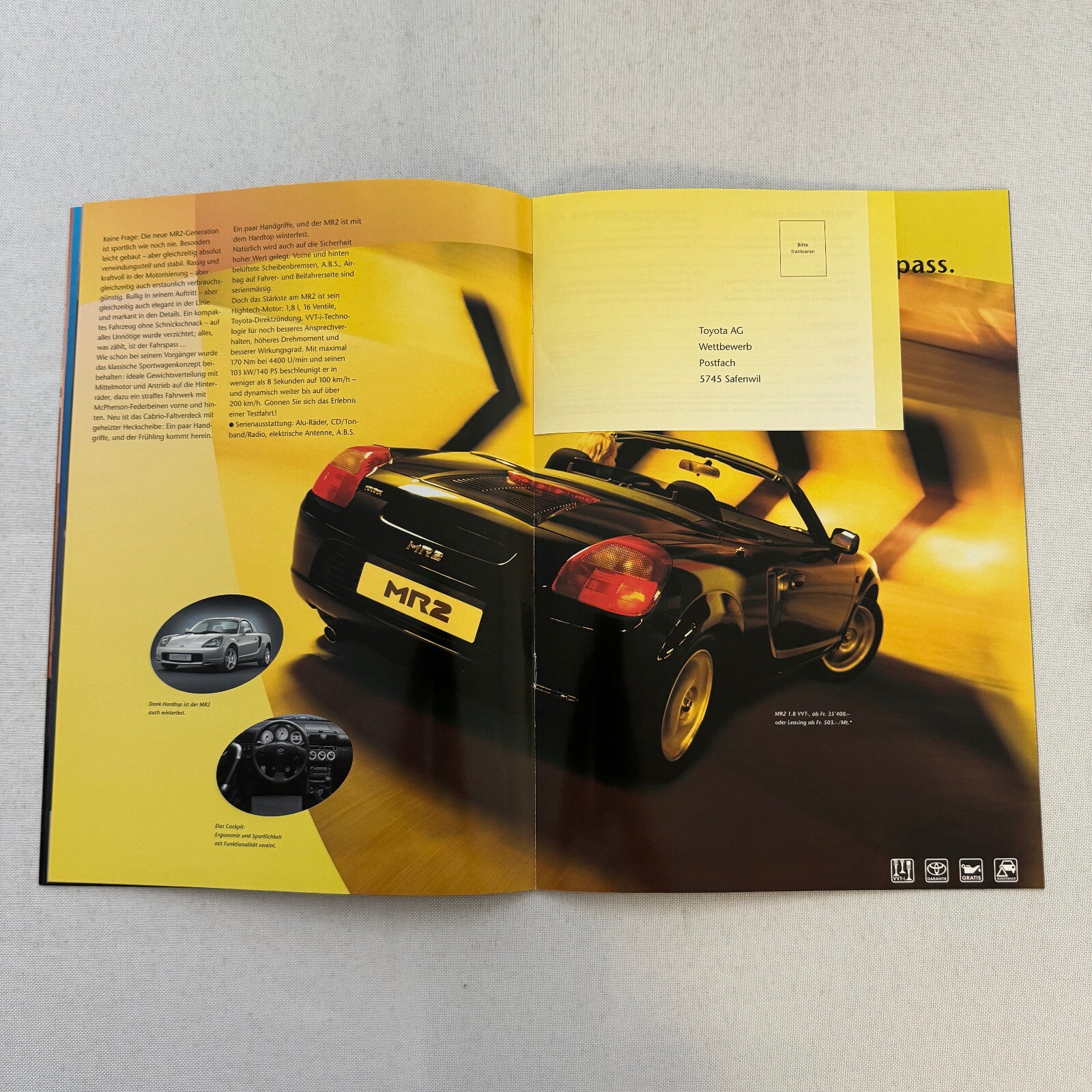 2000 Toyota Car Sales Brochure Catalog MR2 Celica Previa Landcruiser GERMAN TEXT