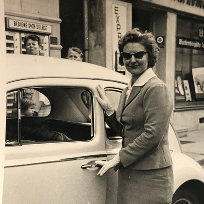 Vintage Photo Photograph Snapshot Woman with VW Volkswagen Beetle Bug Car
