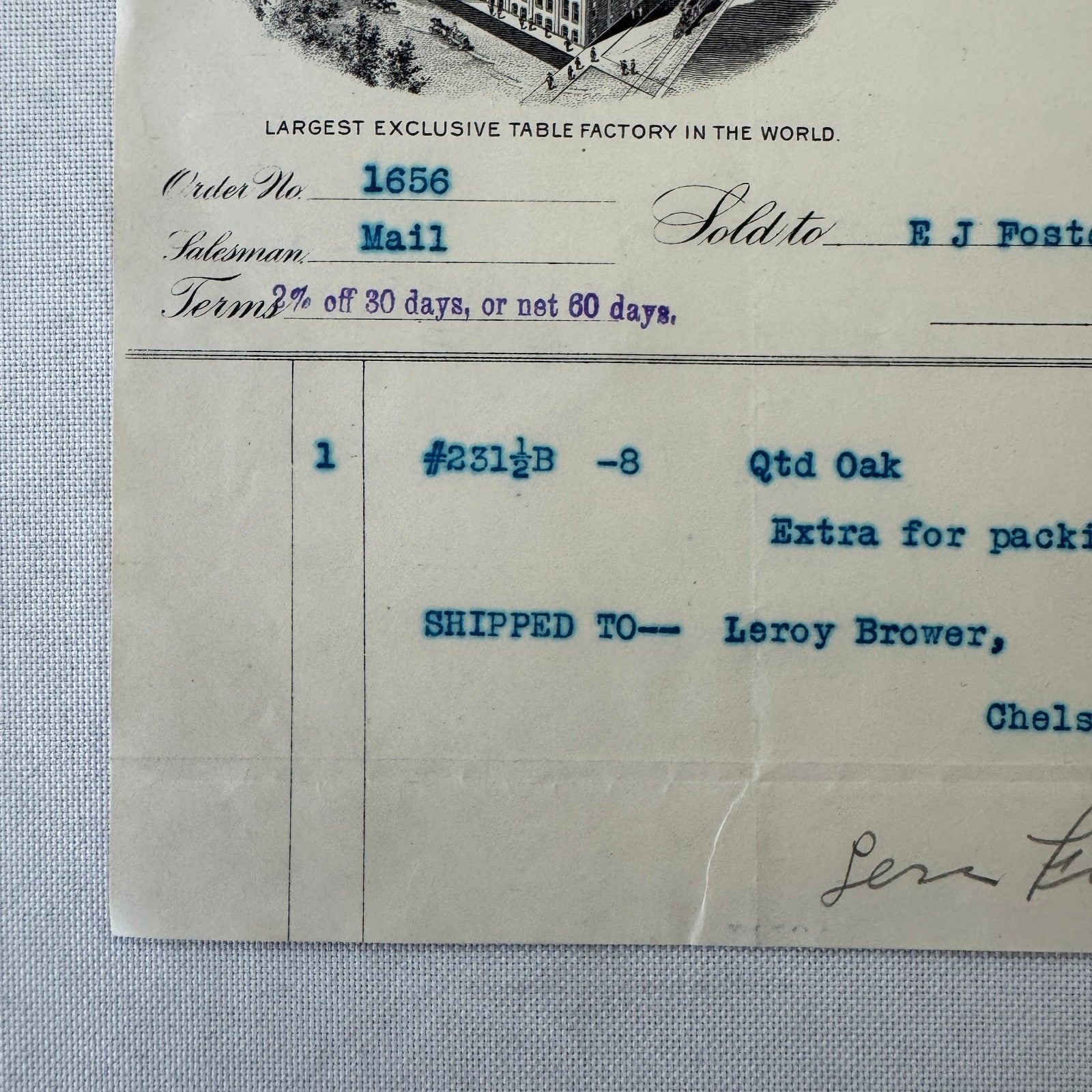 St Johns Table Company Cadillac Michigan 1908 Receipt Invoice Document Antique