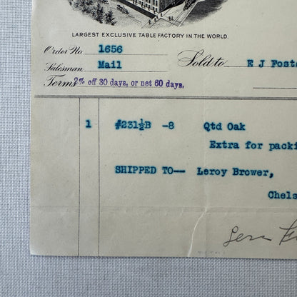 St Johns Table Company Cadillac Michigan 1908 Receipt Invoice Document Antique
