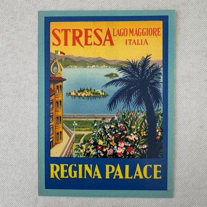 Vintage Hotel Travel Luggage Label Regina Palace Stresa Lago Maggiore Italy