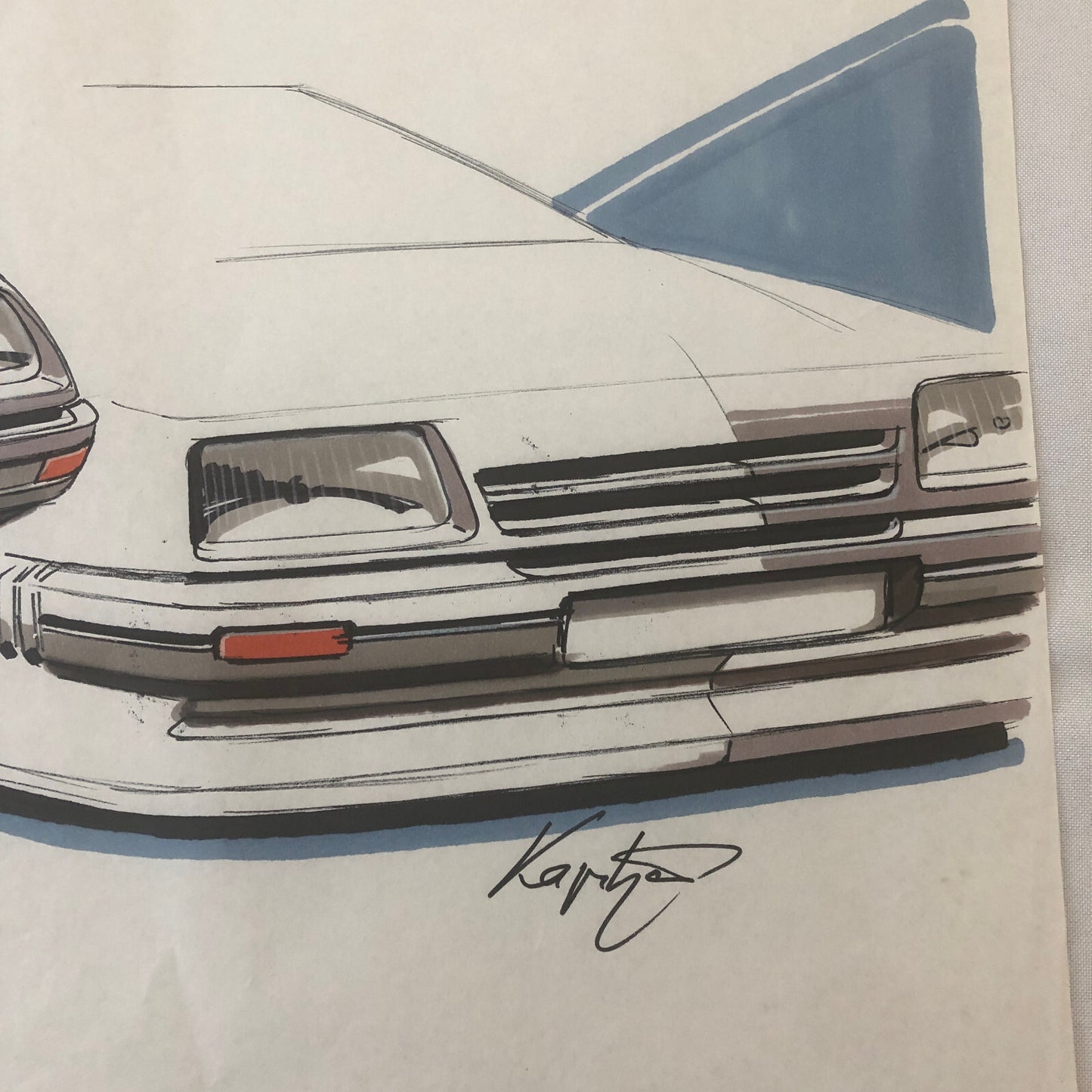 Vintage Concept Car Design Illustration Sketch Drawing Art Signed