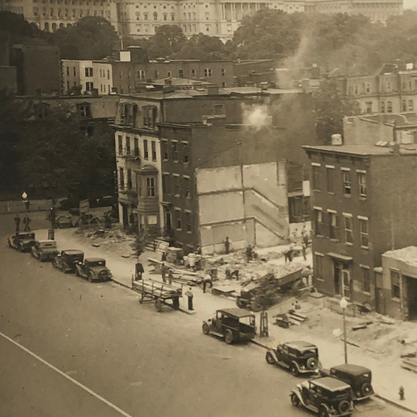 Press Photo Photograph Washington Capitol Construction Demolition 1933 Cars
