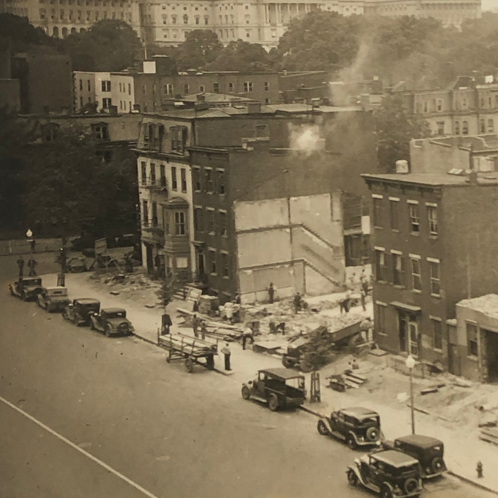Press Photo Photograph Washington Capitol Construction Demolition 1933 Cars