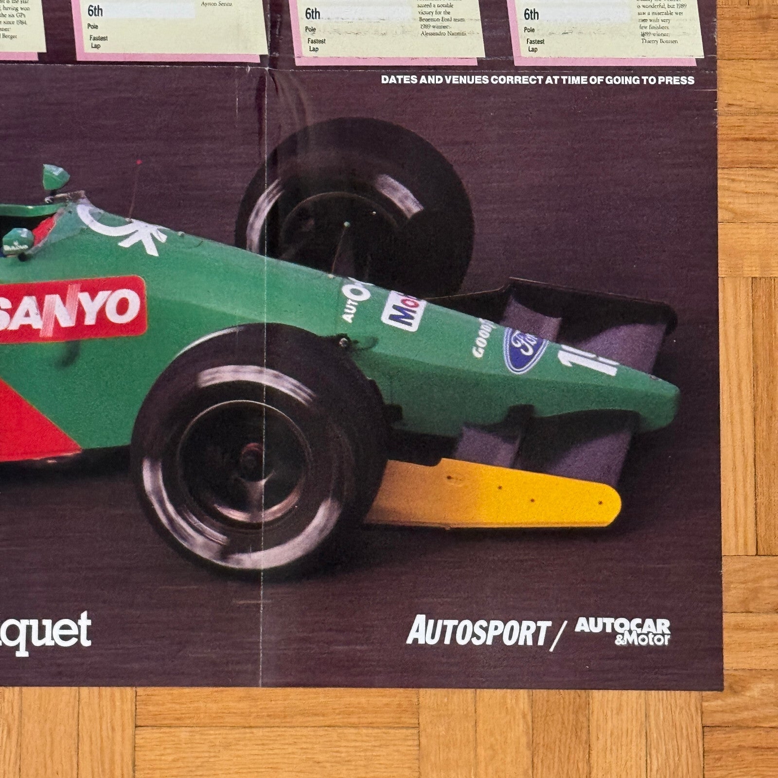 1990 Formula One Grand Prix Racing Calendar Poster Benetton Ford Nelson Piquet