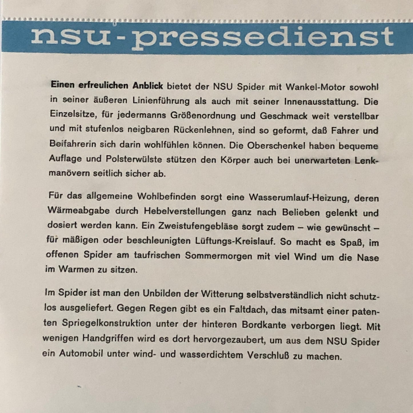 1965 NSU Spider Wankel Motor Factory Press Photo Photograph Print