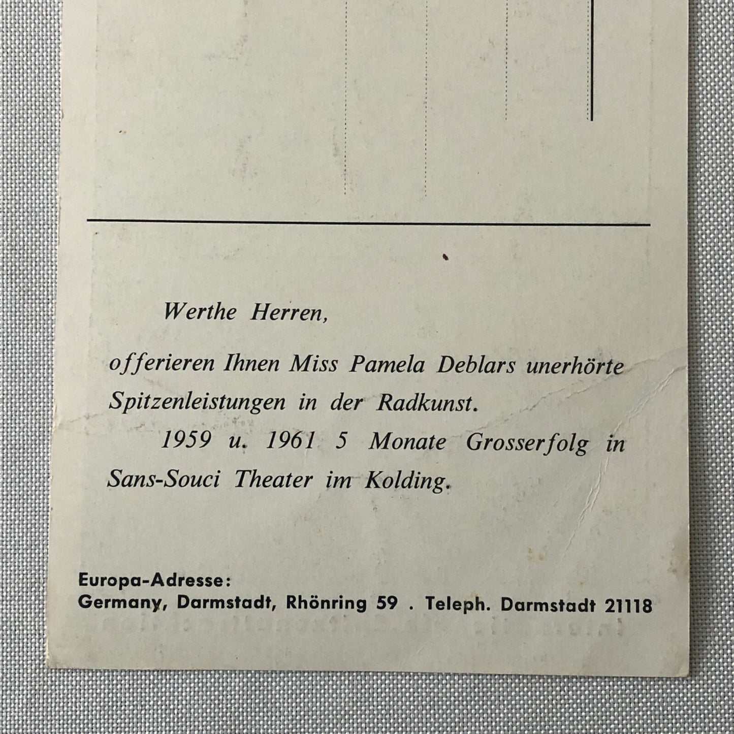 Circus Bicycle Act Performer Postcard Post Card Miss Pamela Olliver