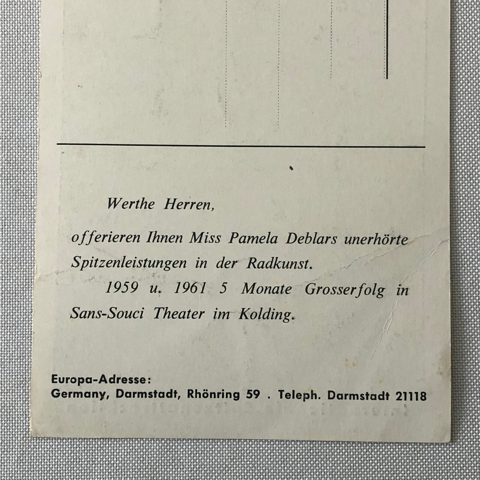 Circus Bicycle Act Performer Postcard Post Card Miss Pamela Olliver