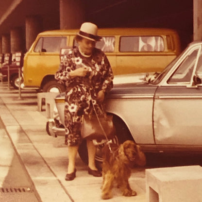 Vintage Photo Photograph Woman with Dog Car Automobile VW Bus Van Tag AL22SM2
