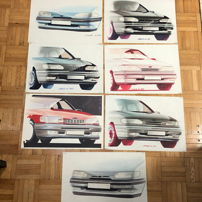 Car Styling Concept Illustration Art Drawing Sketch Lot 7x Ford Scorpio 1987