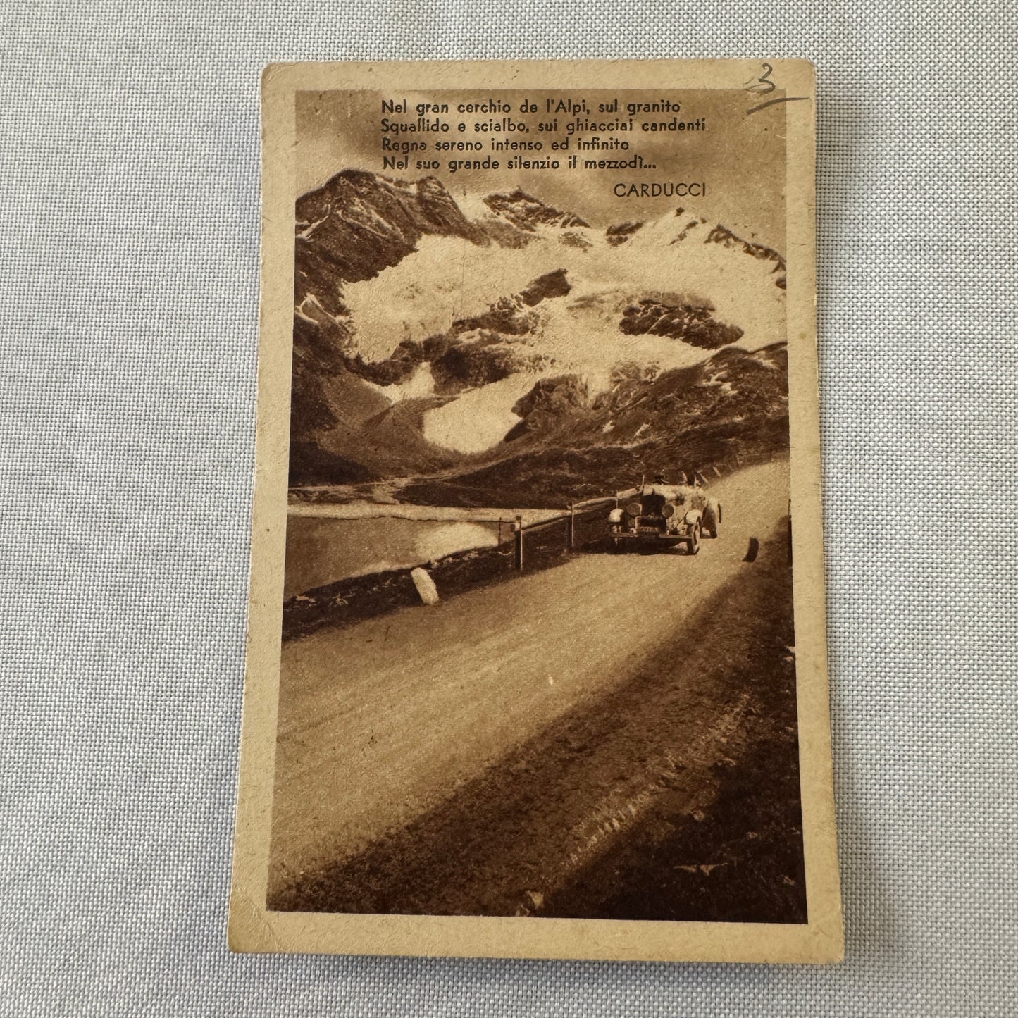 Vintage Italian Automobile in Alps Mountains Postcard Post Card Car Posted