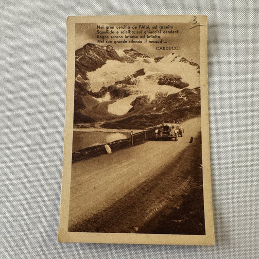 Vintage Italian Automobile in Alps Mountains Postcard Post Card Car Posted