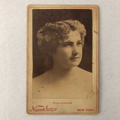 Vintage New York Cabinet Card Photo Photograph Newsboy Paula Edwardes Vaudeville