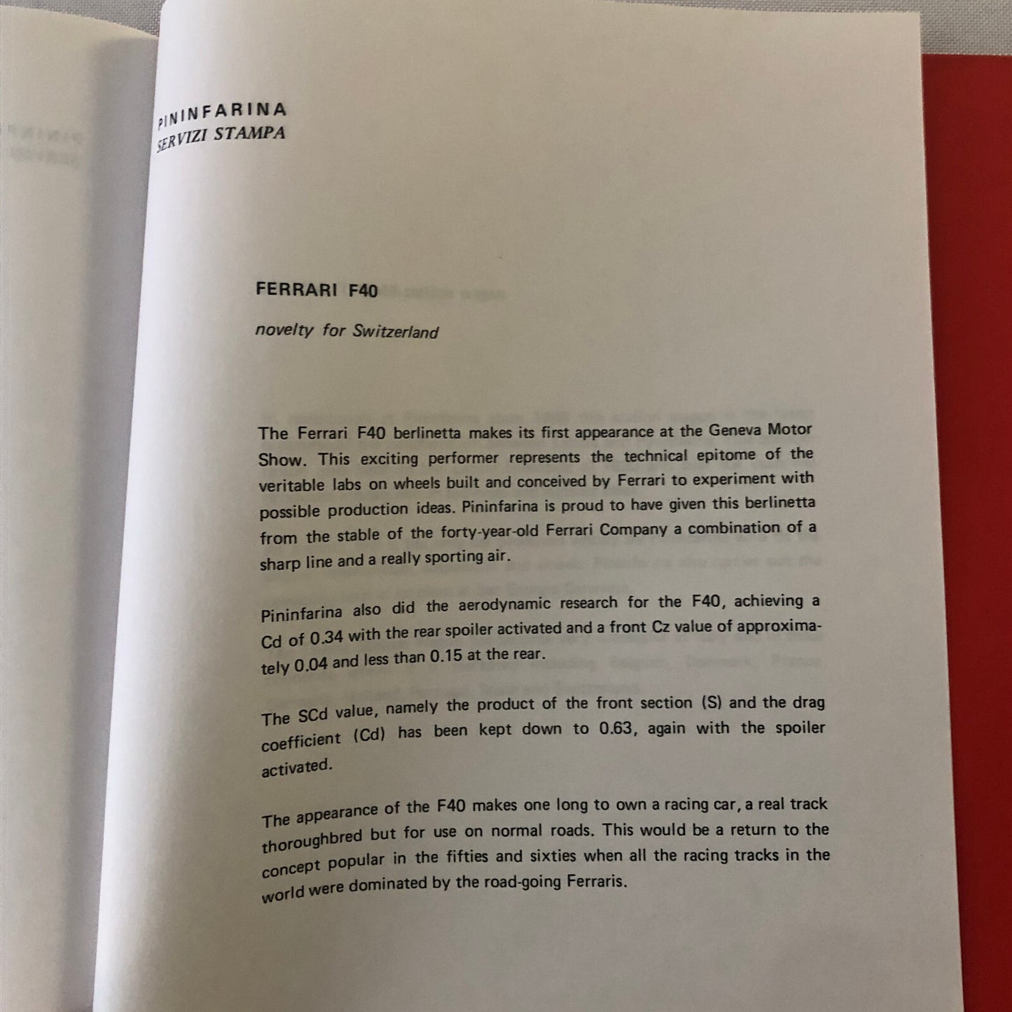 1988 Pininfarina Press Kit Ferrari F40 Lancia Thema Wagon Cadillac Allante