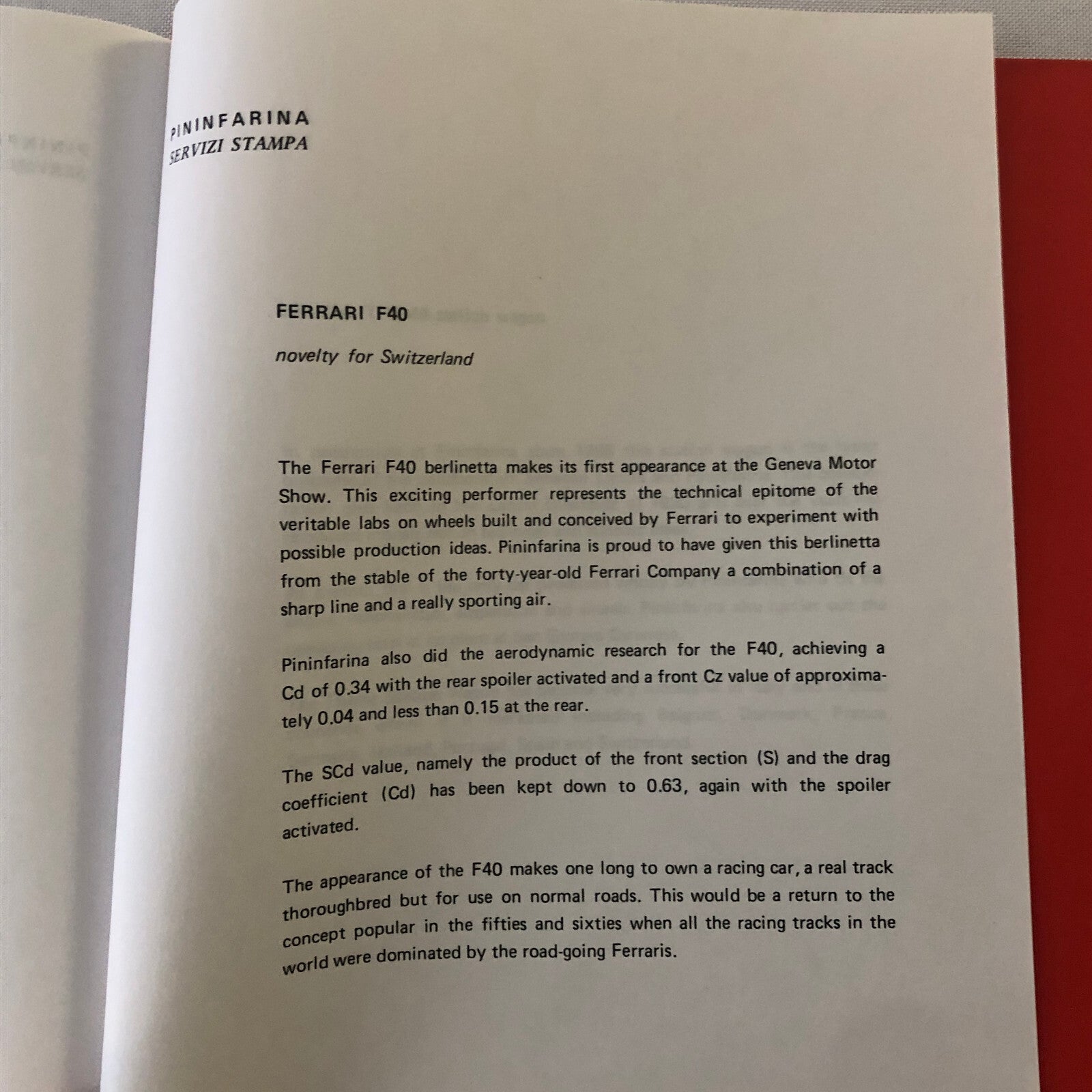 1988 Pininfarina Press Kit Ferrari F40 Lancia Thema Wagon Cadillac Allante