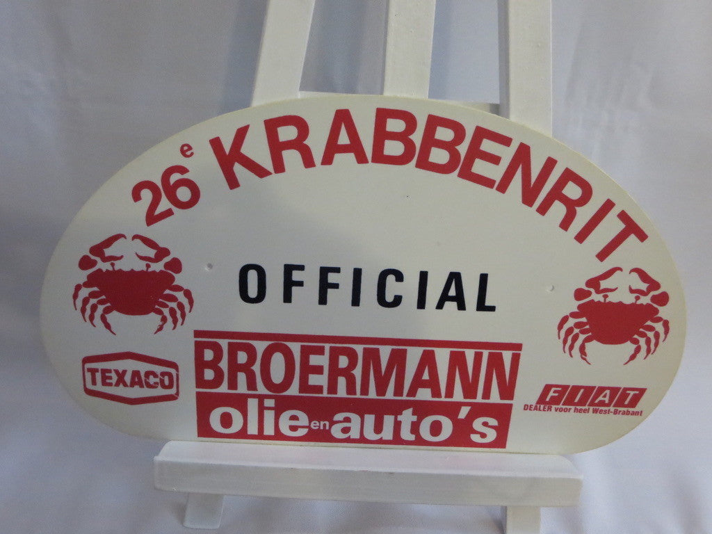 Vintage 26e Krabbenrit Official Car Club Rally Plate Plaque Sign Rallye Crab