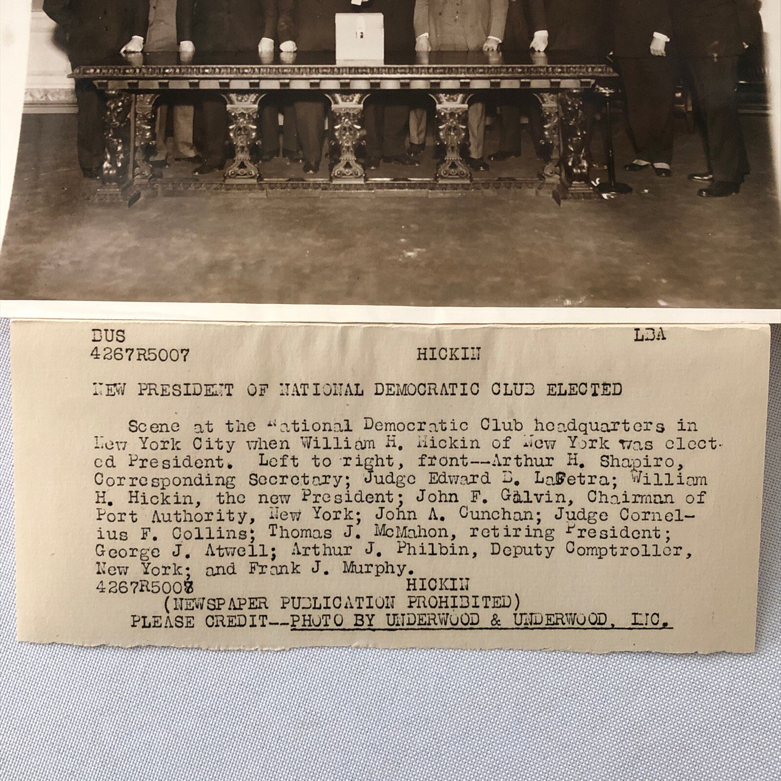 Press Photo Photograph National Democratic Club New President William H Hickin