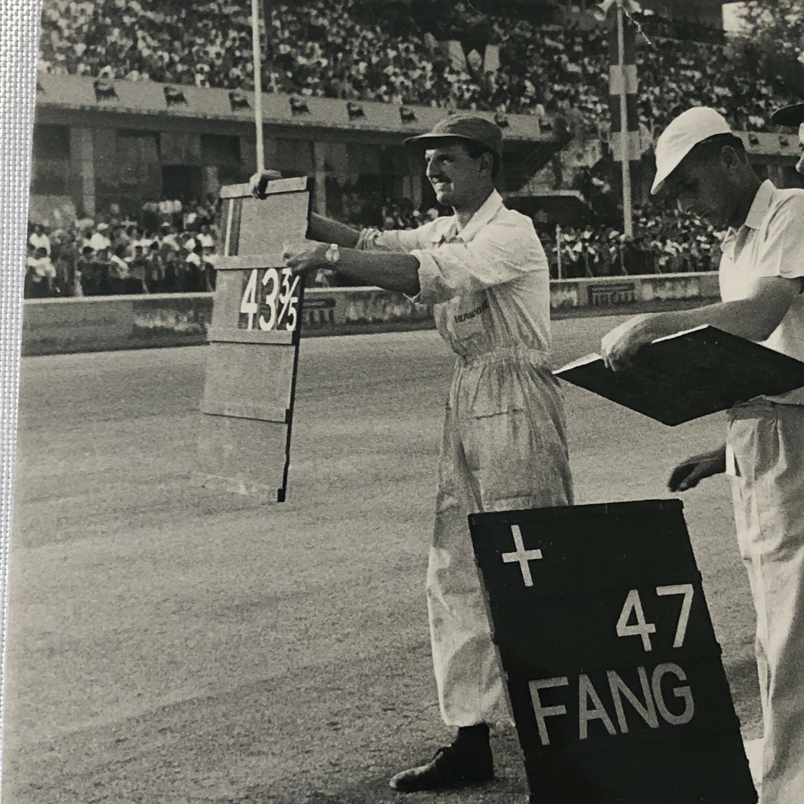 Vintage 1957 Italian Grand Prix Racing Photo Photograph Print - Track Crew