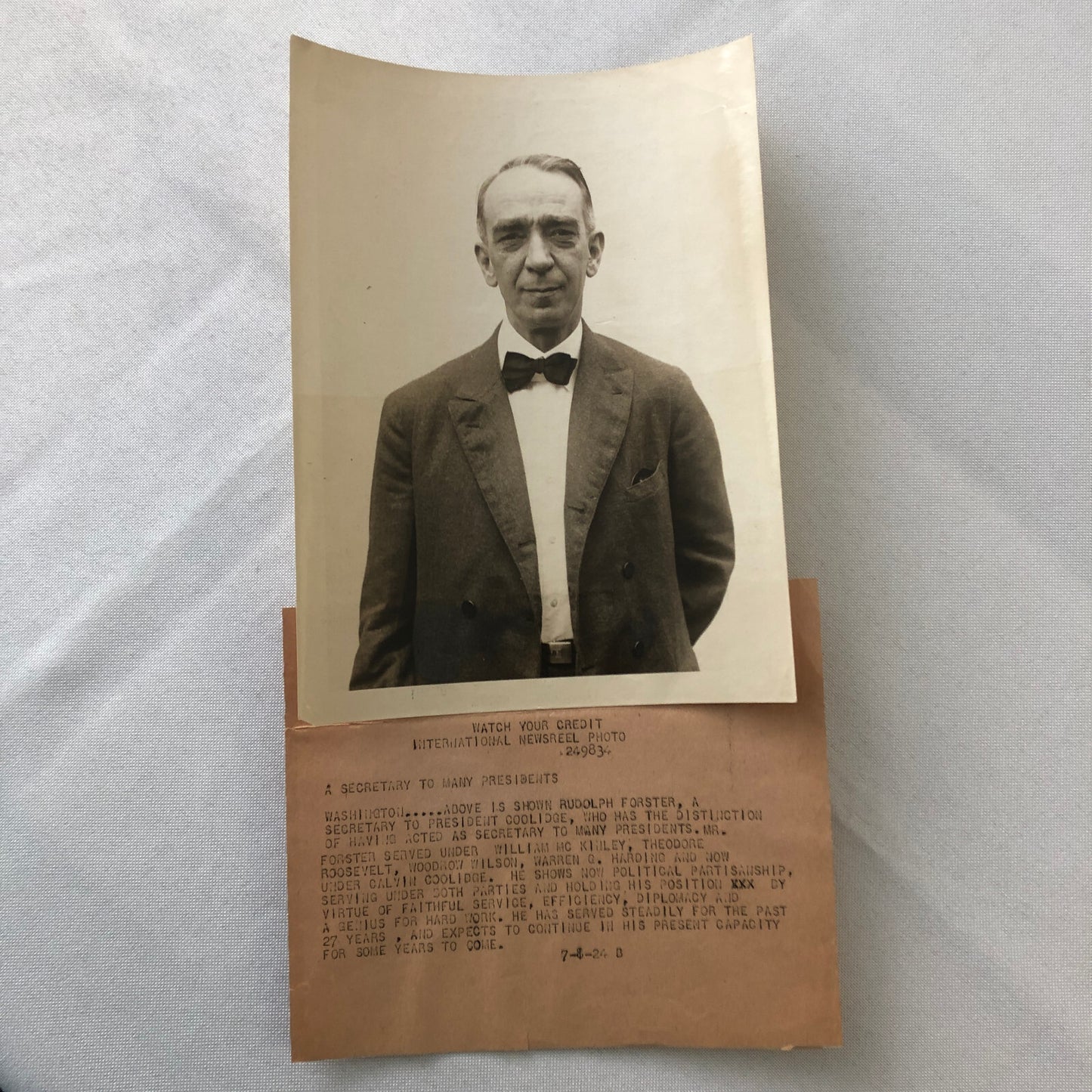 Press Photo Photograph Secretary President Calvin Coolidge Rudolph Foster 1924