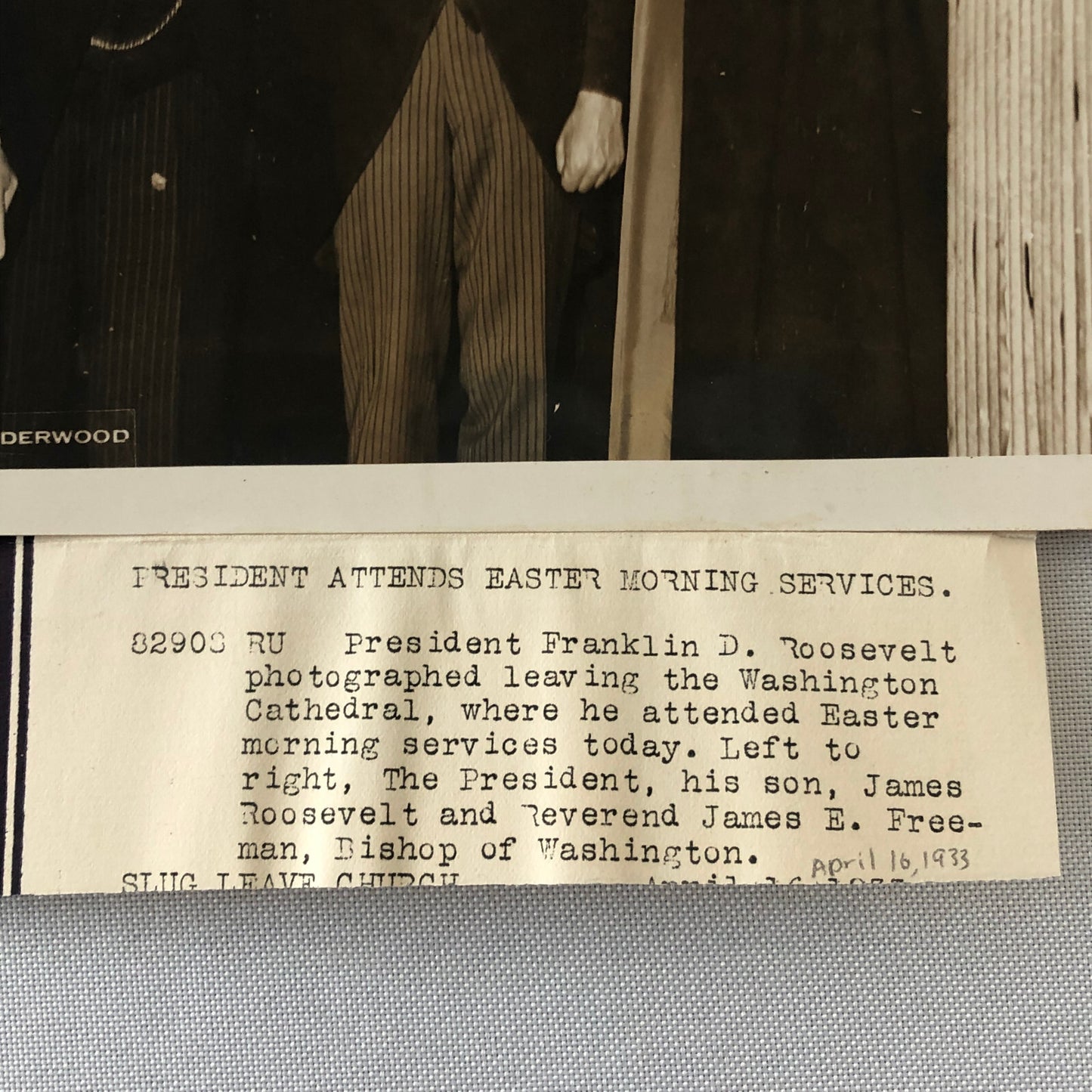 Press Photo Photograph President Franklin Roosevelt Easter Church Service 1933