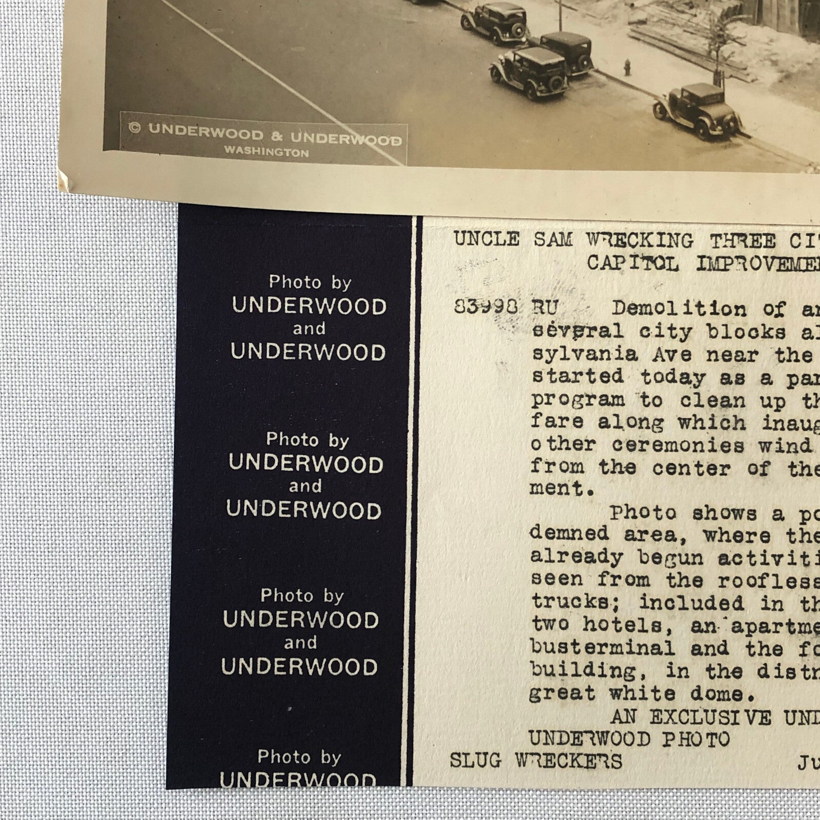 Press Photo Photograph Washington Capitol Construction Demolition 1933 Cars
