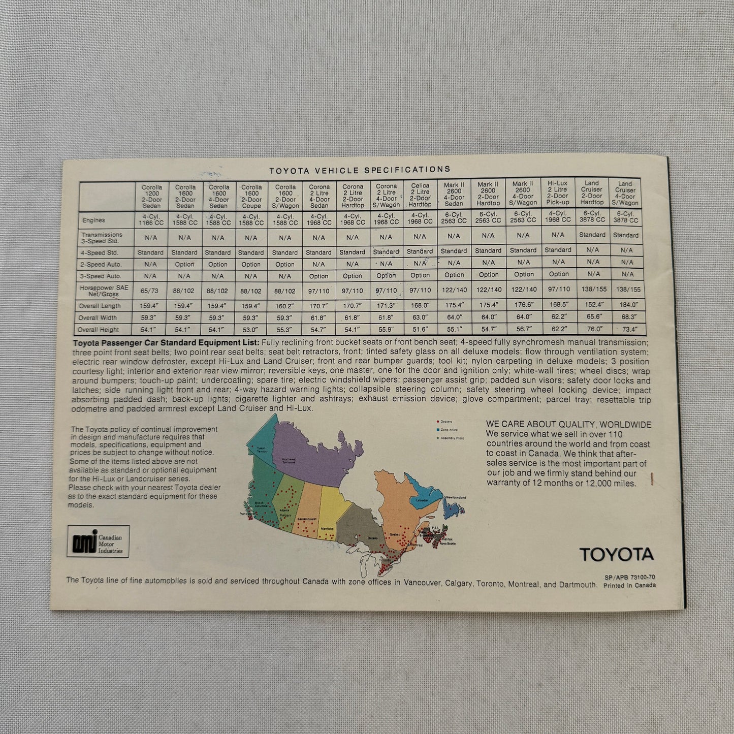 Toyota Sales Brochure Catalog Corolla Corona Celica Mark II Landcruiser Pickup +
