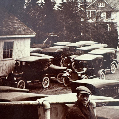 Vintage Photograph on Board Antique Car Automobile Parking Man Photo Image