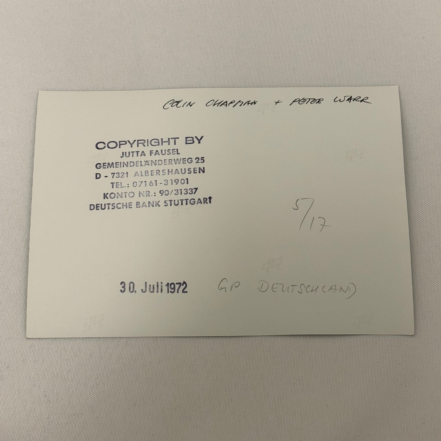 Vintage Racing Photo 1972 German Grand Prix Race Colin Chapman Peter Warr