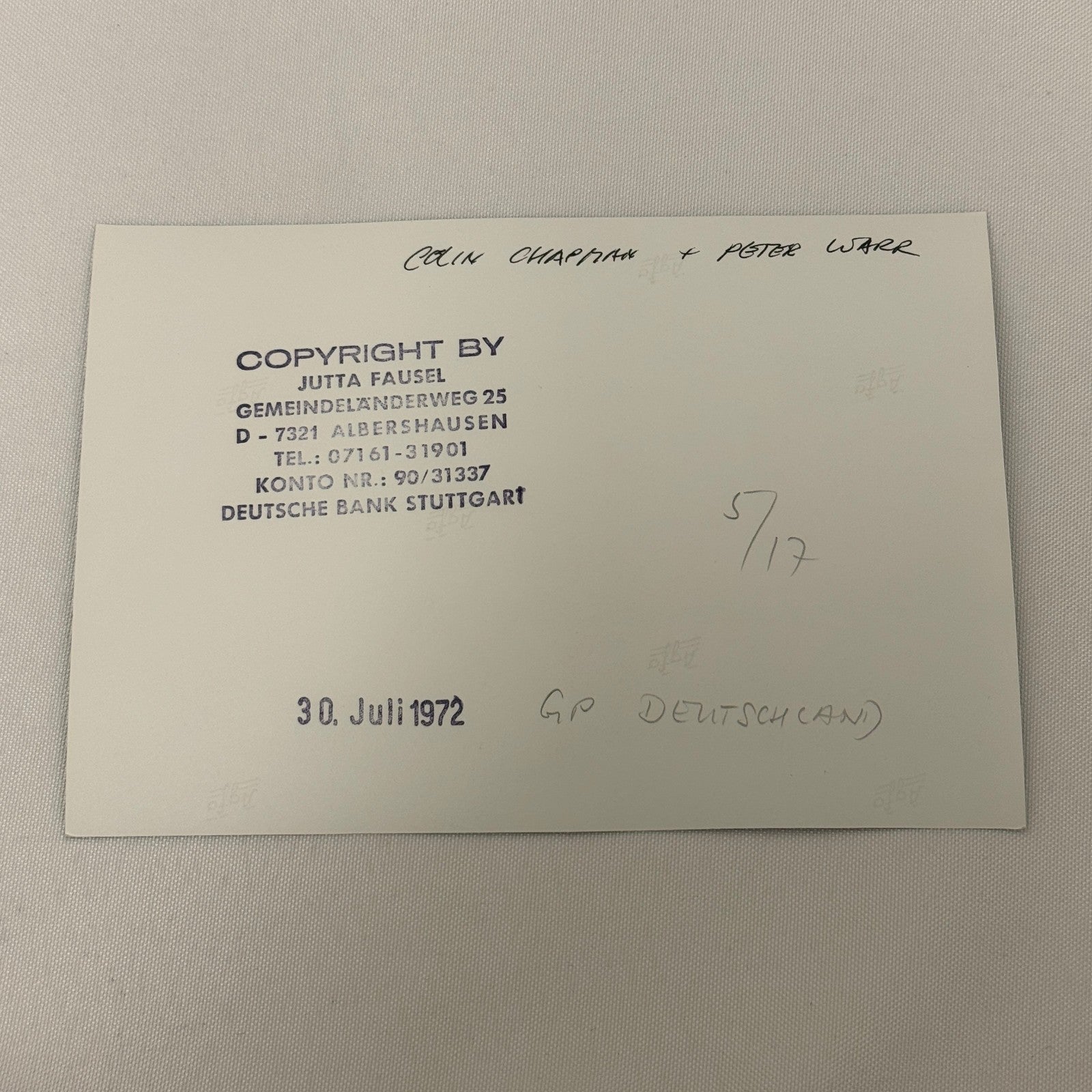 Vintage Racing Photo 1972 German Grand Prix Race Colin Chapman Peter Warr