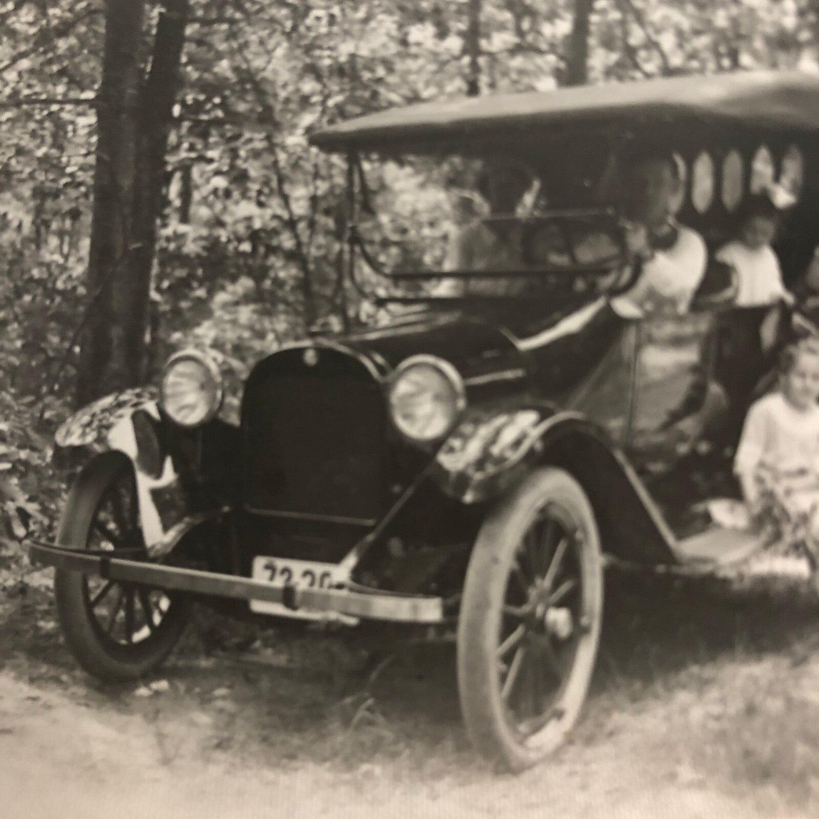 Antique Glass Plate Lantern Slide Photo Car Automobile People