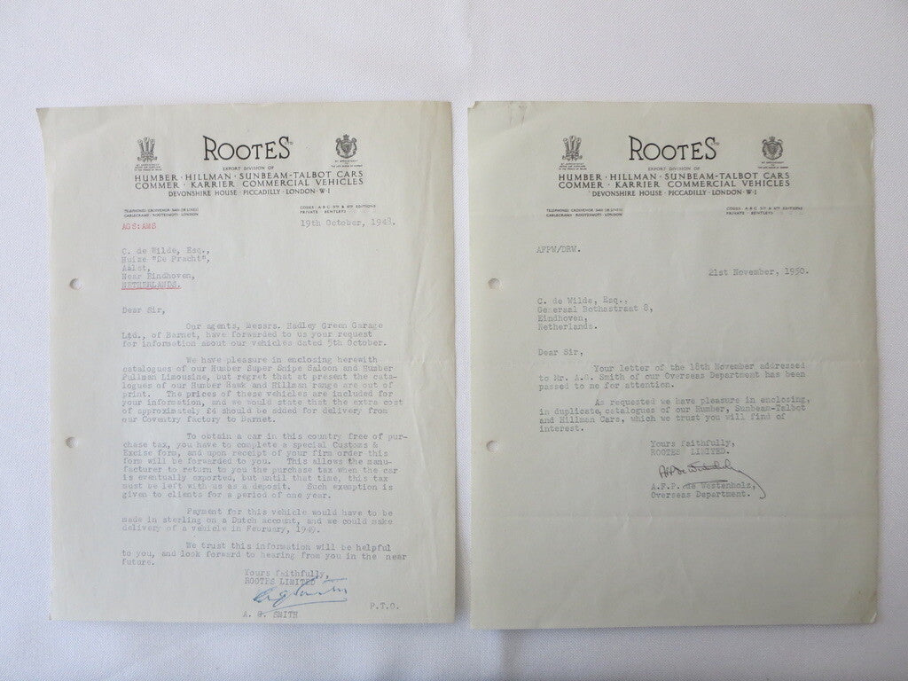 1939 - 1956 Rootes Letter Letterhead Document Lot of 21 Sunbeam Talbot Hillman +