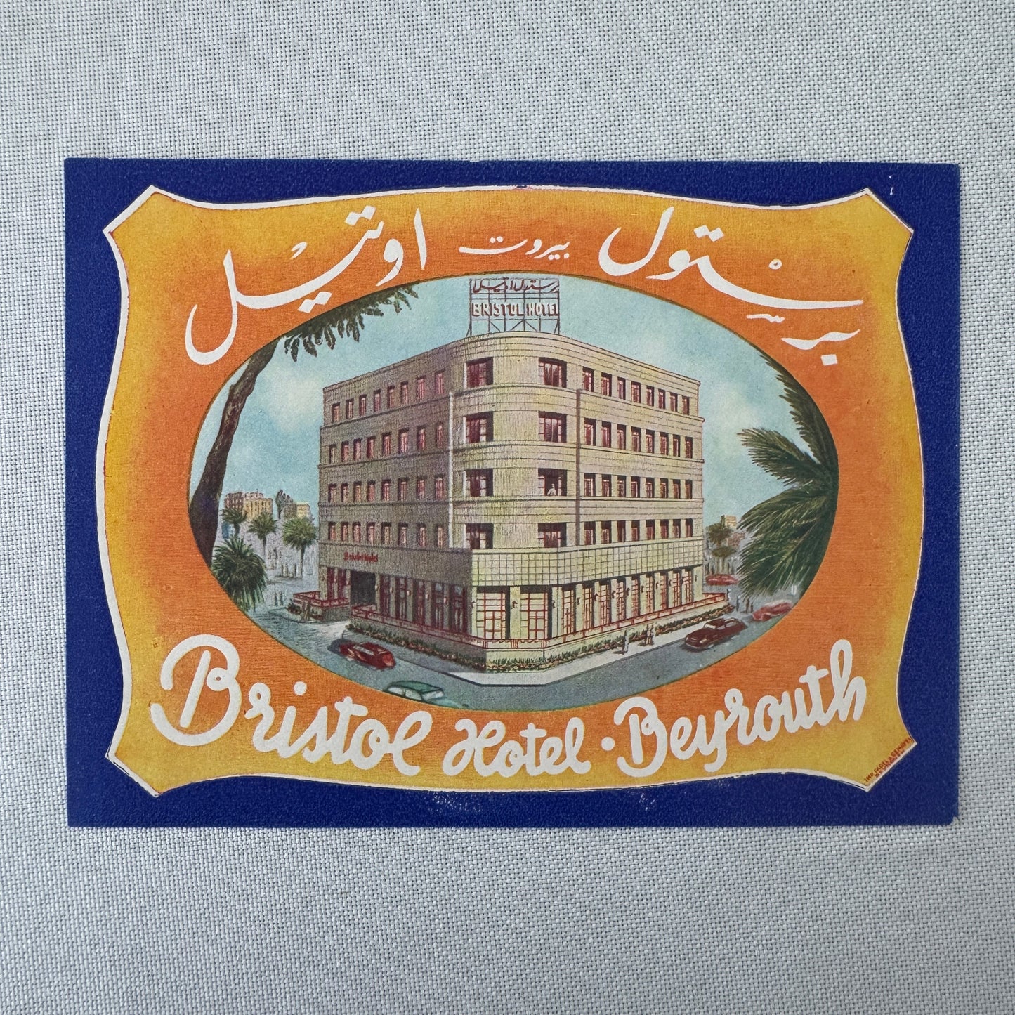 Vintage Hotel Travel Luggage Label Bristol Hotel Beirut Lebanon Beyrouth