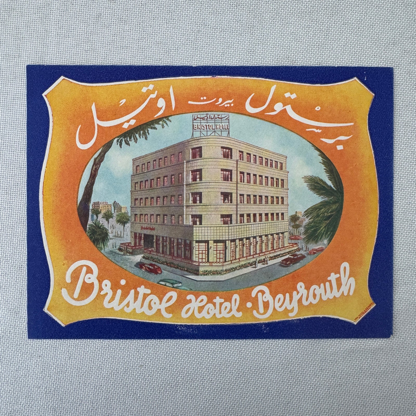 Vintage Hotel Travel Luggage Label Bristol Hotel Beirut Lebanon Beyrouth