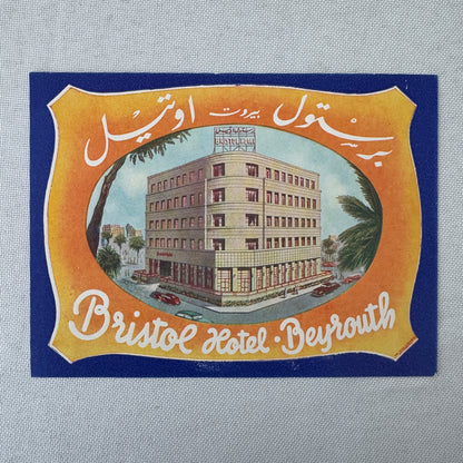 Vintage Hotel Travel Luggage Label Bristol Hotel Beirut Lebanon Beyrouth