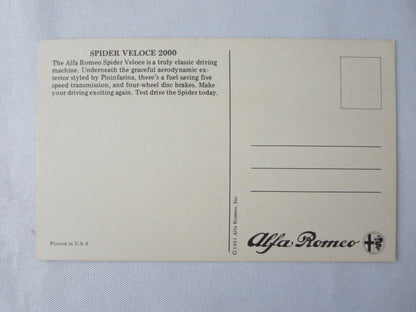 1981 1982 Alfa Romeo Spider Veloce 2000 Postcard Post Card