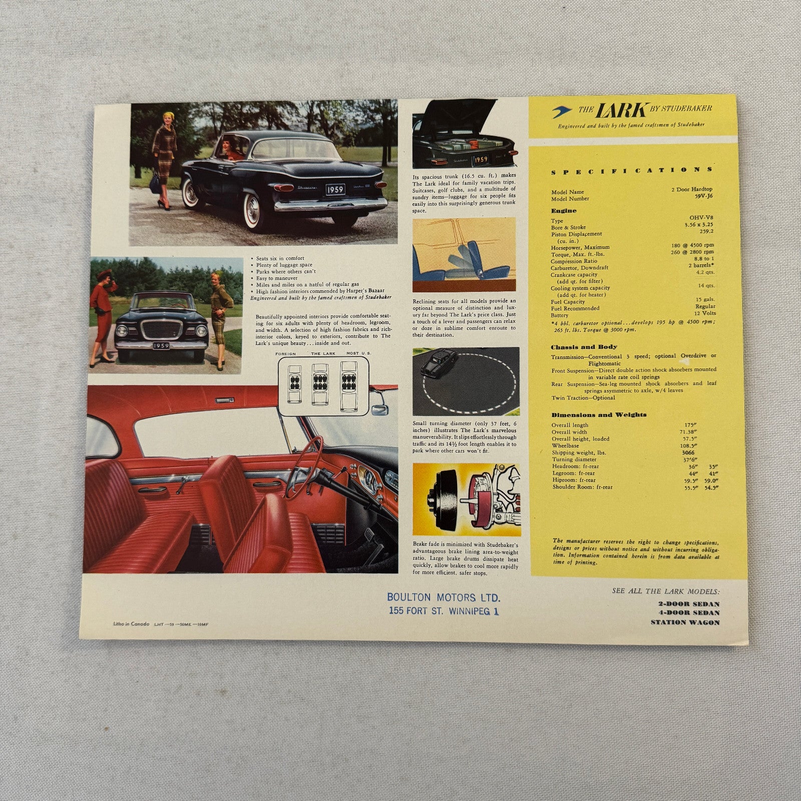 1959 Studebaker Lark Hardtop Car Sales Brochure Catalog Vintage Advertising