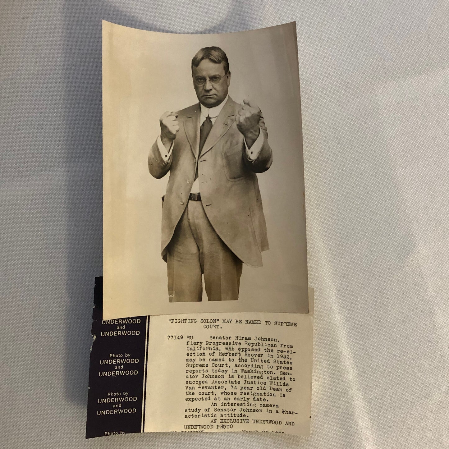 Vintage Press Photo 1933 Senator Hiram Johnson California Political Photograph