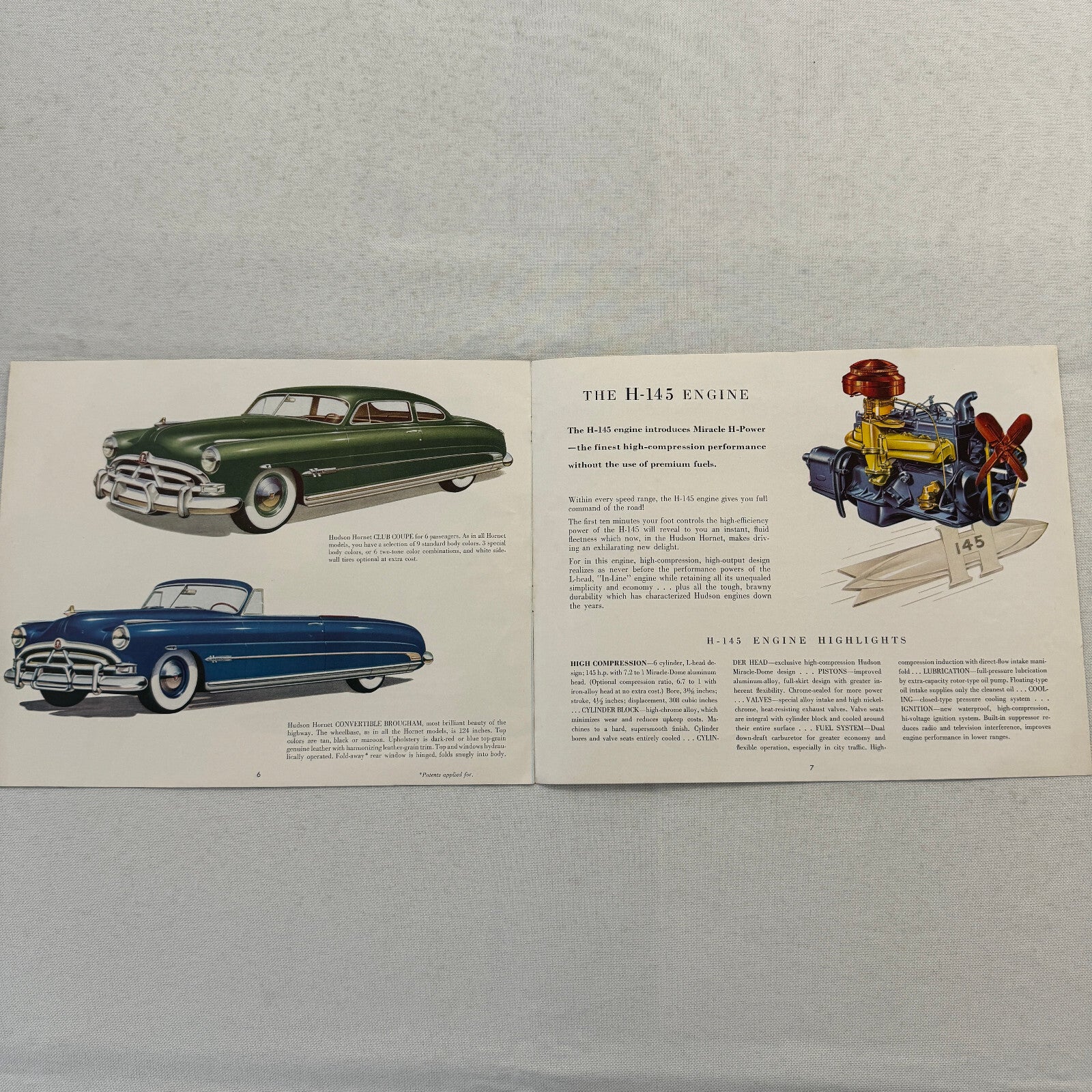 Hudson Hornet Car Sales Brochure Catalog Advertising Convertible Brougham Coupe