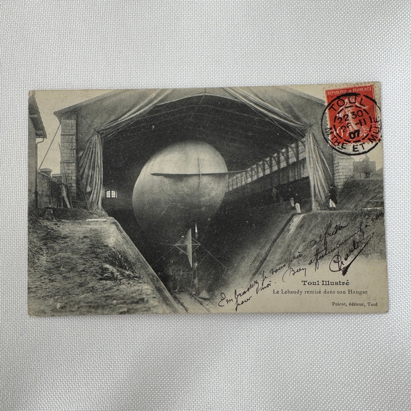 Vintage Zeppelin Airship Dirigible Postcard French Le Lebaudy in Hangar 1907