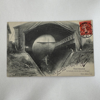Vintage Zeppelin Airship Dirigible Postcard French Le Lebaudy in Hangar 1907